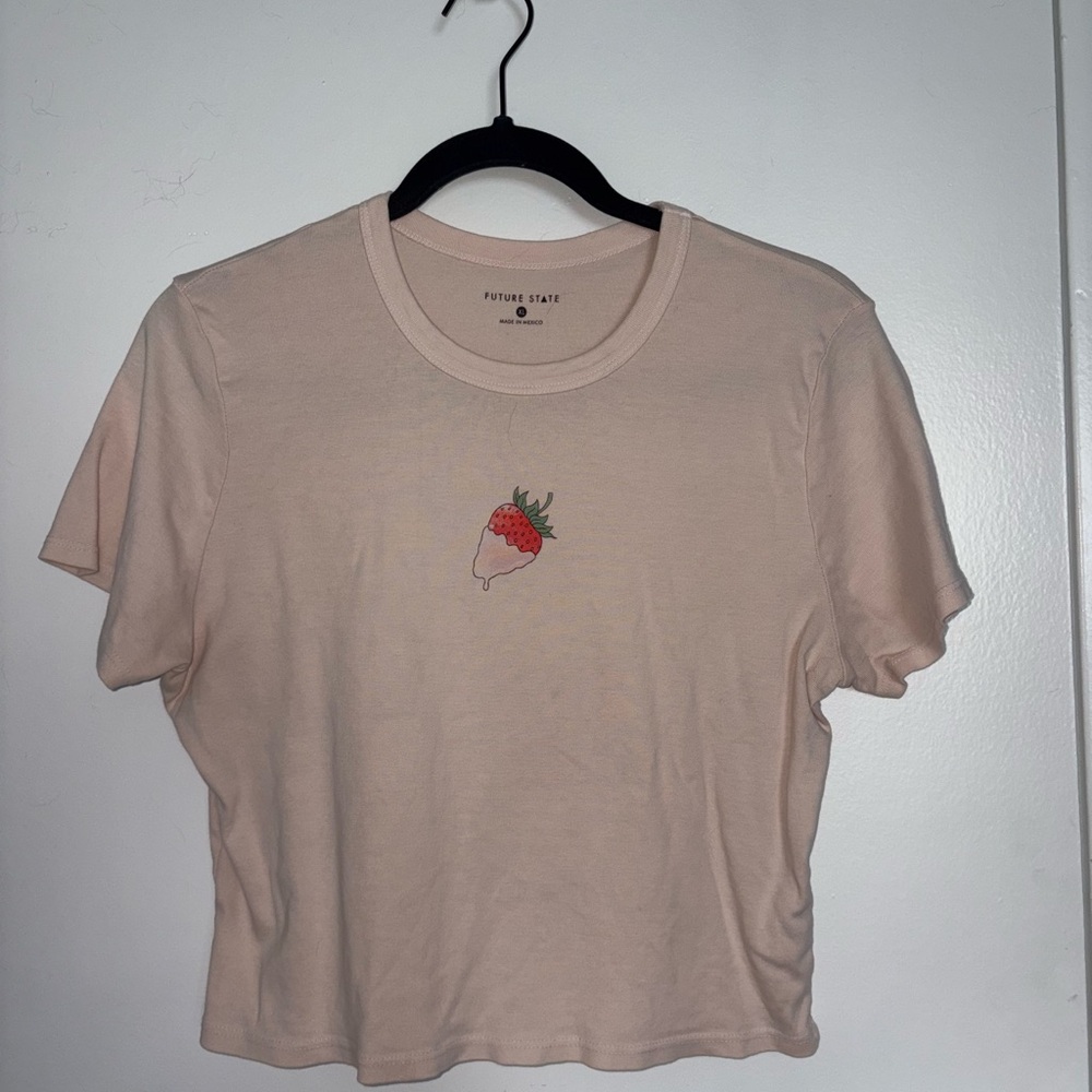Urban Outfitters Strawberry Embroidered Tee - Light Pink